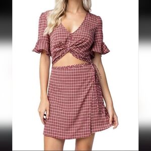 Red Plaid Wrap Top and Skirt Set